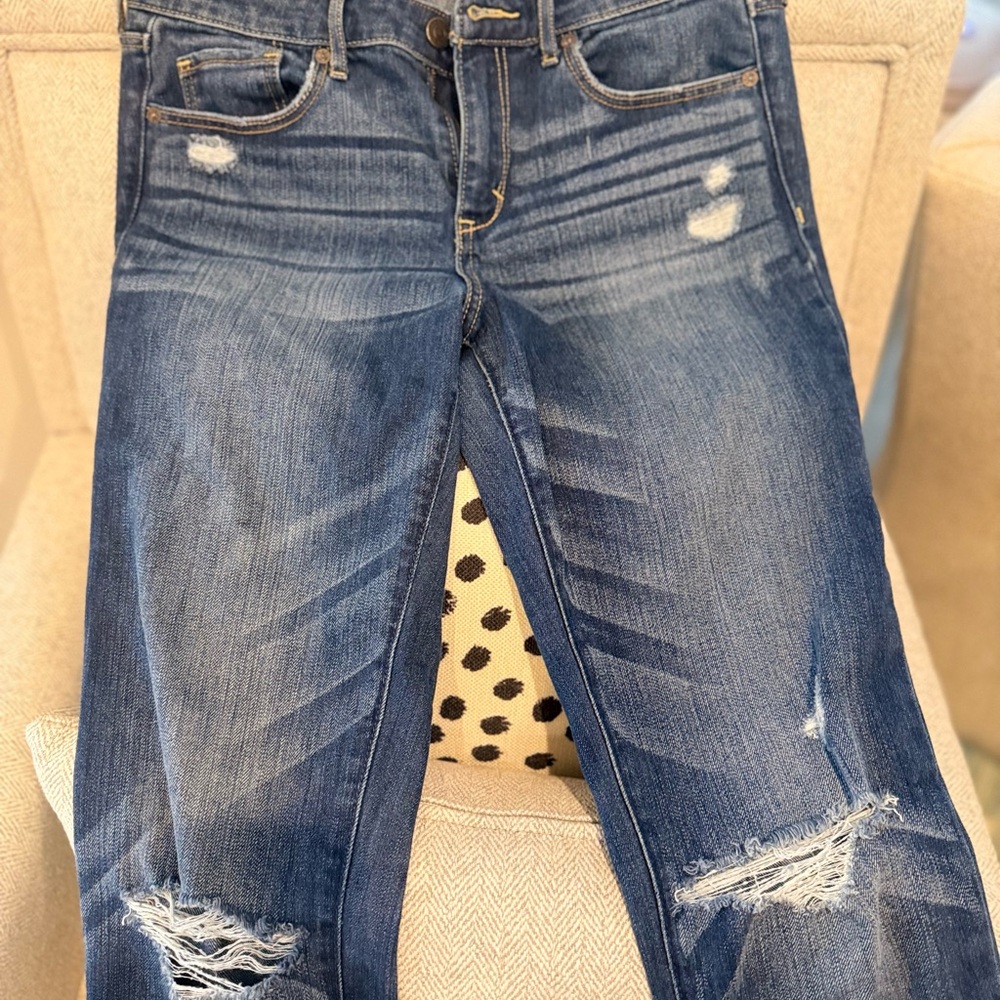 Abercrombie & Fitch Distressed Dark Blue Skinny Jeans